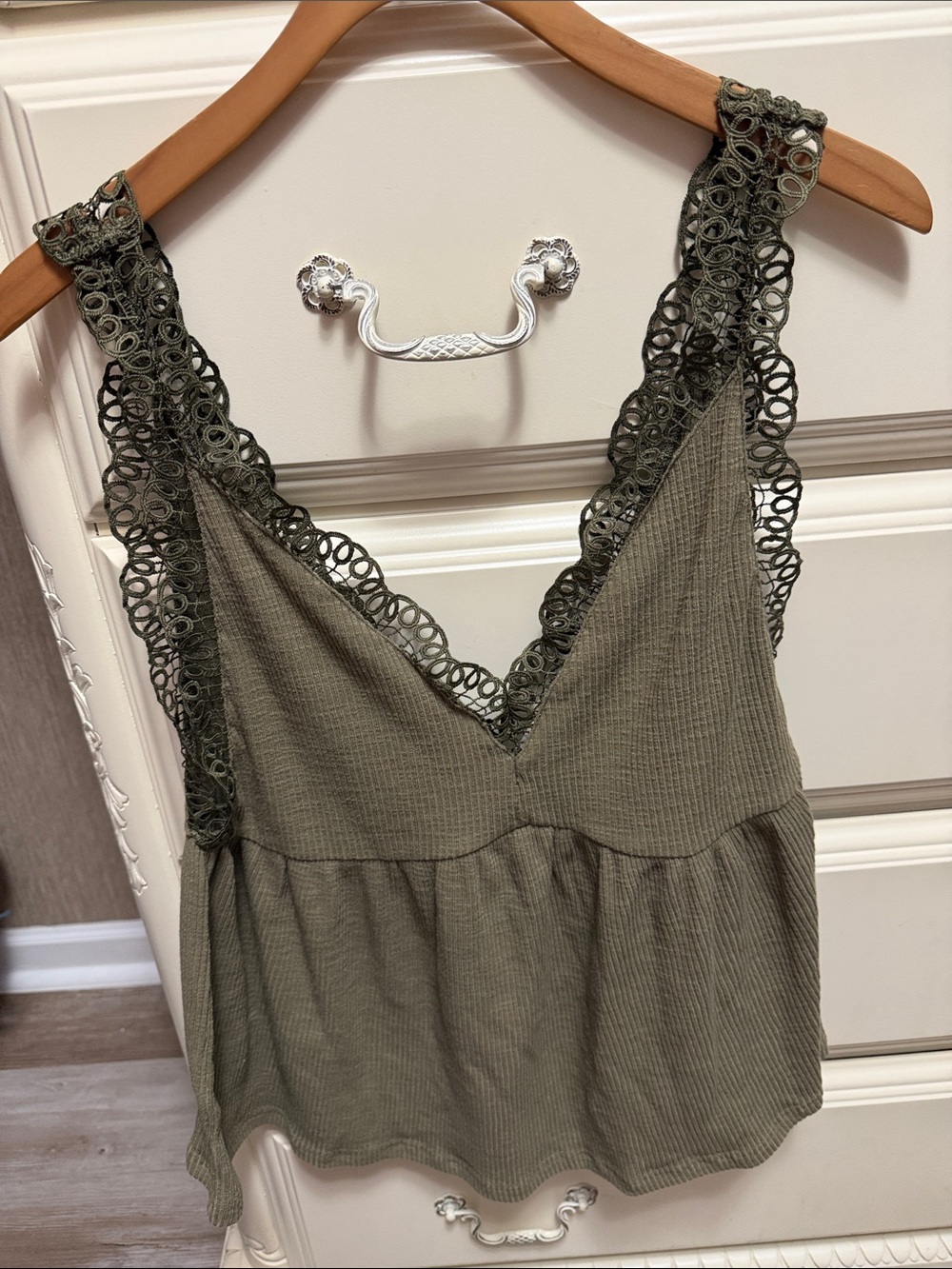 Umgee Lace Trim Olive Green Tank Top
